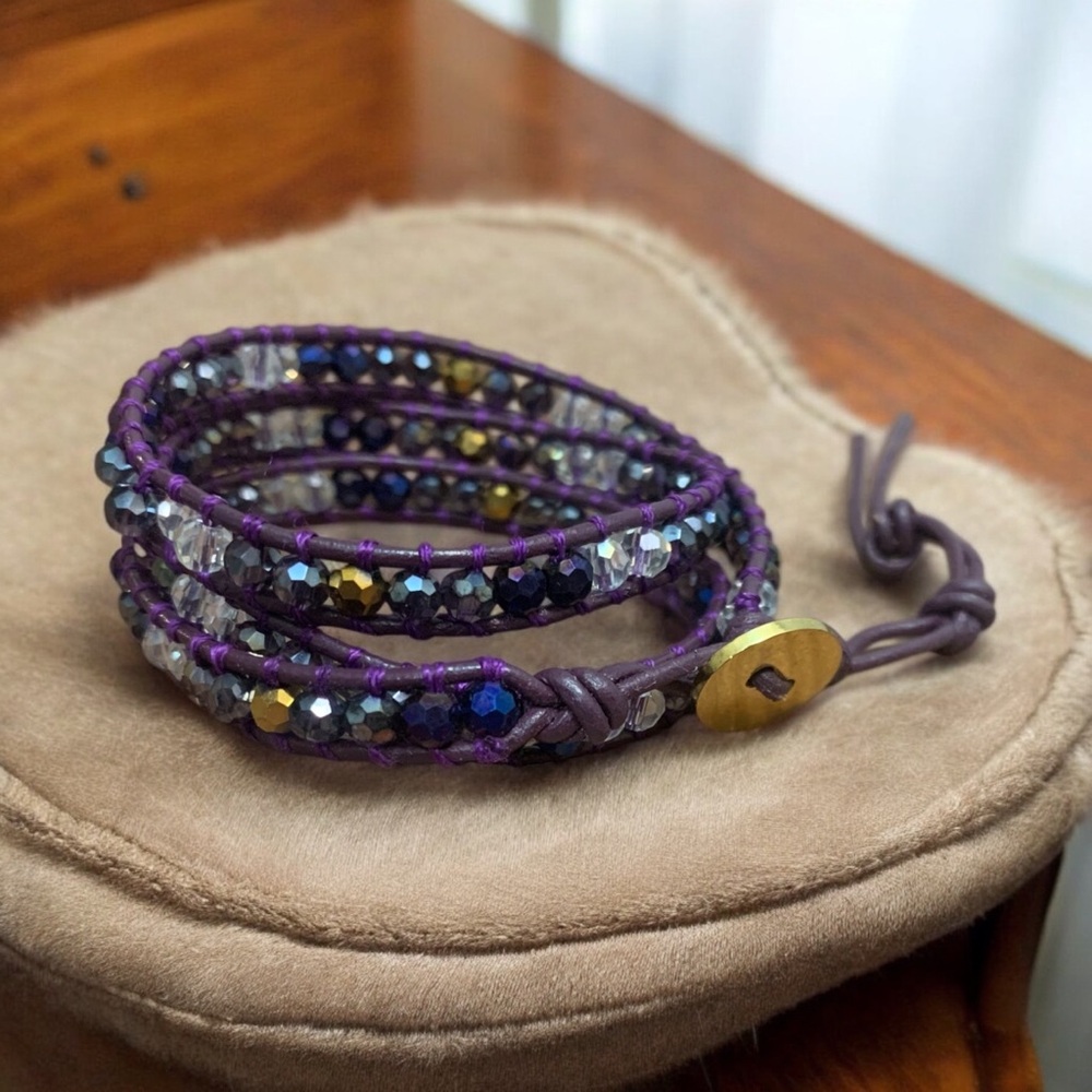 Purple Beaded Wrap Bracelet Purple Cuff Bracelet